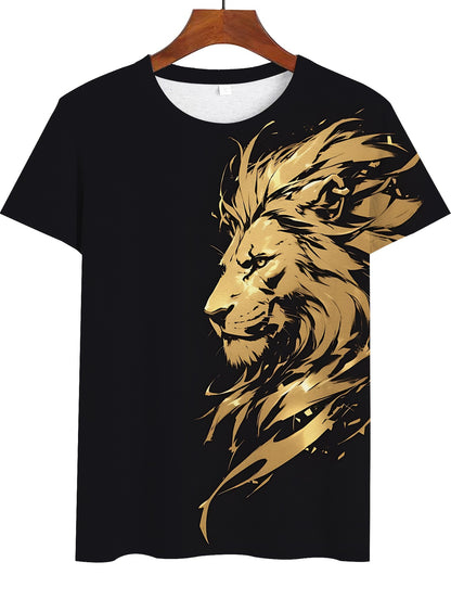 Նոր Առյուծի 3D Տպագրության Նախշ, Կարճ Թևքերով Կլոր Վզիկով Շապիկ, Տղամարդկանց Արտաքին Հագուստ