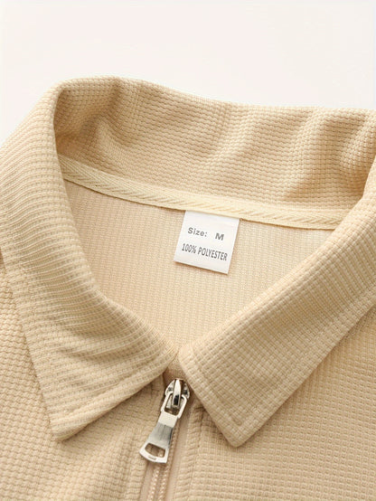 1 հատ տղամարդու ամենօրյա պոլիեսթերային կայծակաճարմանդով բաճկոն՝ օձիքով, միագույն, թեթևակի ձգվող, հյուսված կտորից, սովորական չափսերով, առանց աստառի - Գարուն/աշուն վերնազգեստ