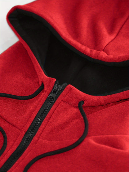 Տղամարդու աշնանային և ձմեռային բրդյա սվիտերի հավաքածու՝ գլխարկով և լարով, պատչվորք սպորտային տաբատով, առօրյա, սպորտային ոճի երկար թևքով բաճկոնով