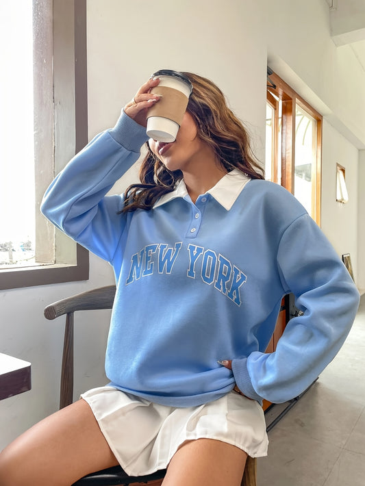 Women's Pullover, Polo Neck Design, Monogram Pattern, Suitable For Sports And Everyday - ayq