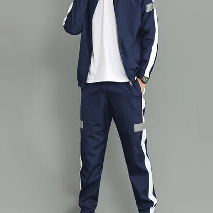 Spring and Autumn Men's Sports Suit, Two-piece Set of Top and Pants, Colorful Collar Long Sleeve