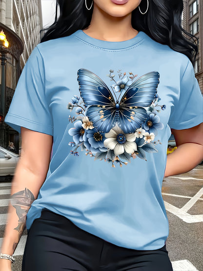 Circle Chic թիթեռի նախշերով շապիկ - նրբագեղ դիզայն, կլոր վզնոցով ամենօրյա վերնաշապիկ - շնչող և թեթև, իդեալական է գարուն/ամառ զգեստապահարանի համար