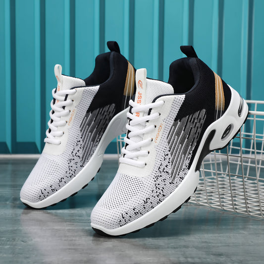 Men's Fashion Sports Sneakers, Breathable Mesh Fabric Upper, Comfortable Lace-Up Running Shoes with PVC Sole and Cloth Insole for All Seasons