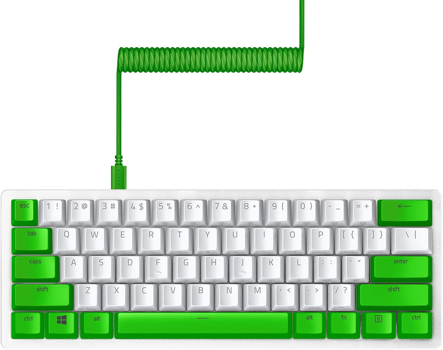 Razer Huntsman Mini 60% Gaming Keyboard + PBT Keycap + Coiled Cable Upgrade Set Bundle: Mercury White/Clicky Optical - Quartz Pink