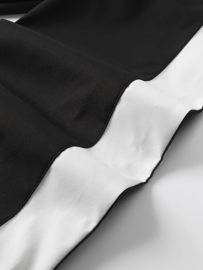 Men'S Casual Sportswear Set - 2pcs Autumn Fashionable Lightweight Fleece Jacket & Pants, Black & White with Red & Gray Accents, Perfect for Outdoor Activities & Casual Wear, Outdoor Casual Wear | Stylish Sportswear | Comforta