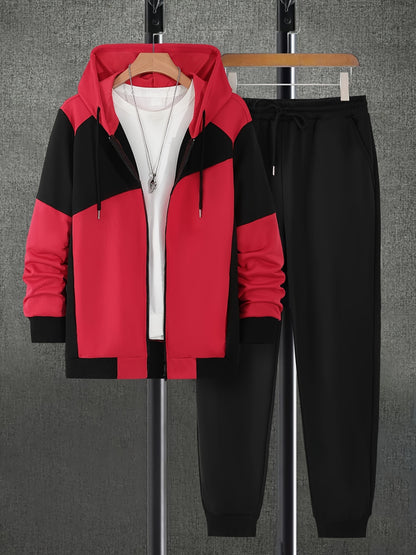 Տղամարդու աշնանային գունային համադրություններով, կայծակաճարմանդով վերնաշապիկ՝ կողային գրպաններով և միագույն երկար տաբատի լարով հավաքածու։