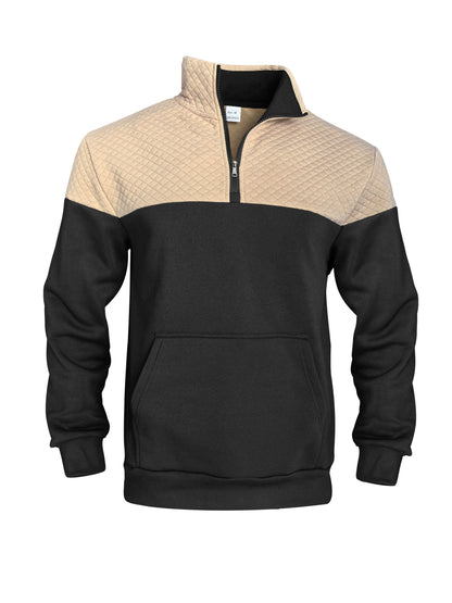 Տղամարդու աշնանային և ձմեռային կիսաճտքավոր սպորտային սվիտեր՝ հարմար մարզումների, վազքի և ֆիթնեսի համար, ոճային և հարմարավետ դիզայնով, փոքր վանդակավոր կանգնած օձիքով և հասանելի է մեծ չափսերով։