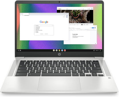 HP Chromebook 14 Laptop, Intel Celeron N4120, 4 GB RAM, 64 GB Emmc, 14" HD Display, Chrome OS, Thin Design, 4K Graphics, Long Battery Life, Ash Gray Keyboard (14A-Na0226Nr, 2022, Mineral Silver)