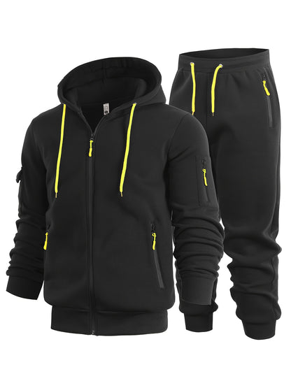 2 հատ տղամարդու միագույն երկարաթև սվիտեր և մարզաշապիկ գլխարկով, հարմար է գարնանային, աշնանային և ձմեռային սպորտաձևերի համար։