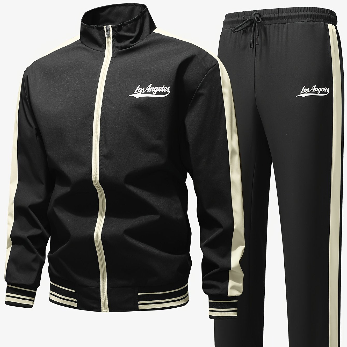 Տղամարդու սպորտային, առօրյա բաճկոնի և տաբատի հավաքածու, երկգույն միահյուսված տառային նախշերով, ոճային, բոլոր եղանակների համար նախատեսված, մարզիկների կողմից նախընտրելի TZ6062