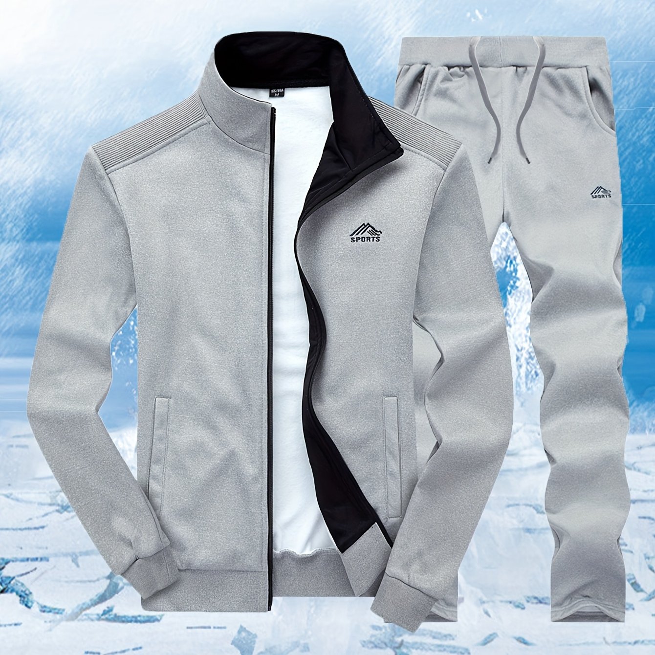 Men'S Casual Sportswear Set - Black Zip-Up Jacket & Pants with White Logo, Regular Fit, Spring/Fall Collection, Non-Stretch Fabric, Casual Attire|Zipup Jacket|Pants with Logo, Sweater Pants