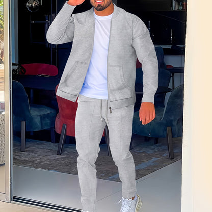 Բեյսբոլի օձիքով բաճկոնի և տաբատի հավաքածու՝ վաֆլի գործվածքից