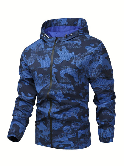 Men'S Lightweight Climbing Hooded Jacket - Quick-Dry Windproof Outdoor Sports Coat with Camouflage Pattern, Spring/Fall Casual & Training Wear, Regular Fit for Hiking, Running, Gym, Hiking Apparel, Durable Fabric