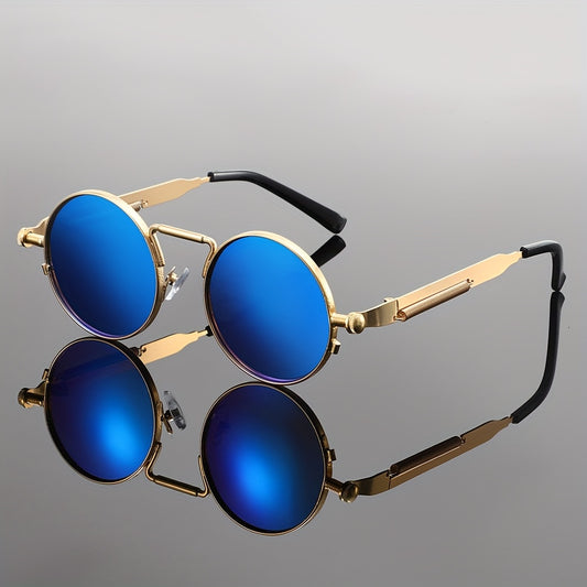 Men's Retro Round Fashion Glasses - Zinc Alloy Frame & Blue-Tinted Polycarbonate Lenses, Y2K Vintage Style for Everyday Fashion, Special Occasions & Holiday Gifts, Vintage Glasses, Trendy Eyewear, Bold Design, Durable Lenses,