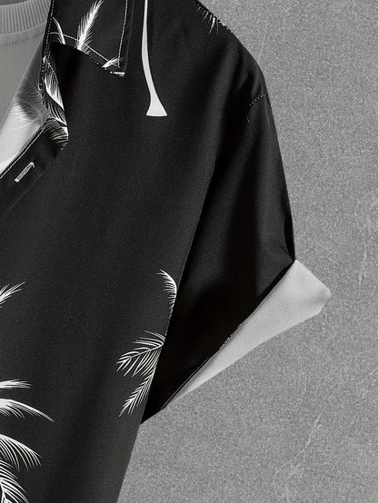 Կոկոսի ծառի նախշերով, տղամարդկանց 2 հատ հագուստ, առօրյա ճամբարային օձիքով, կոճակներով վերնաշապիկներ, հավայան վերնաշապիկ և լարով շորտեր ամառային հավաքածու, տղամարդկանց հագուստ