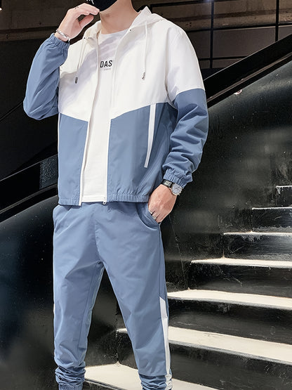 Տղամարդկանց գարուն-աշուն բացօթյա սպորտաձևերի մարզումների համար նախատեսված ամենօրյա գունային բլոկներով կարված վերնաշապիկով, կարգավորվող հավաքածու՝ տնային վերնաշապիկով և տաբատով, նորաձև քամուց պաշտպանող բաճկոնով, տաբատով, երկկտոր կոստյումով