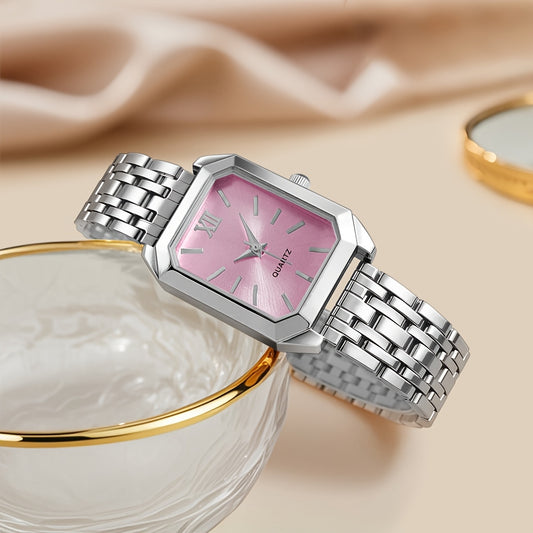 Women's Glamorous Elegant Quartz Watch - Light Blue Dial, Roman Numeral XII, Alloy Metal Band, Rectangular Case, Non, Everyday Casual & Formal Wear, Middle East Collection Luxury Gift, Formal Timepiece | Sophisticated Style |