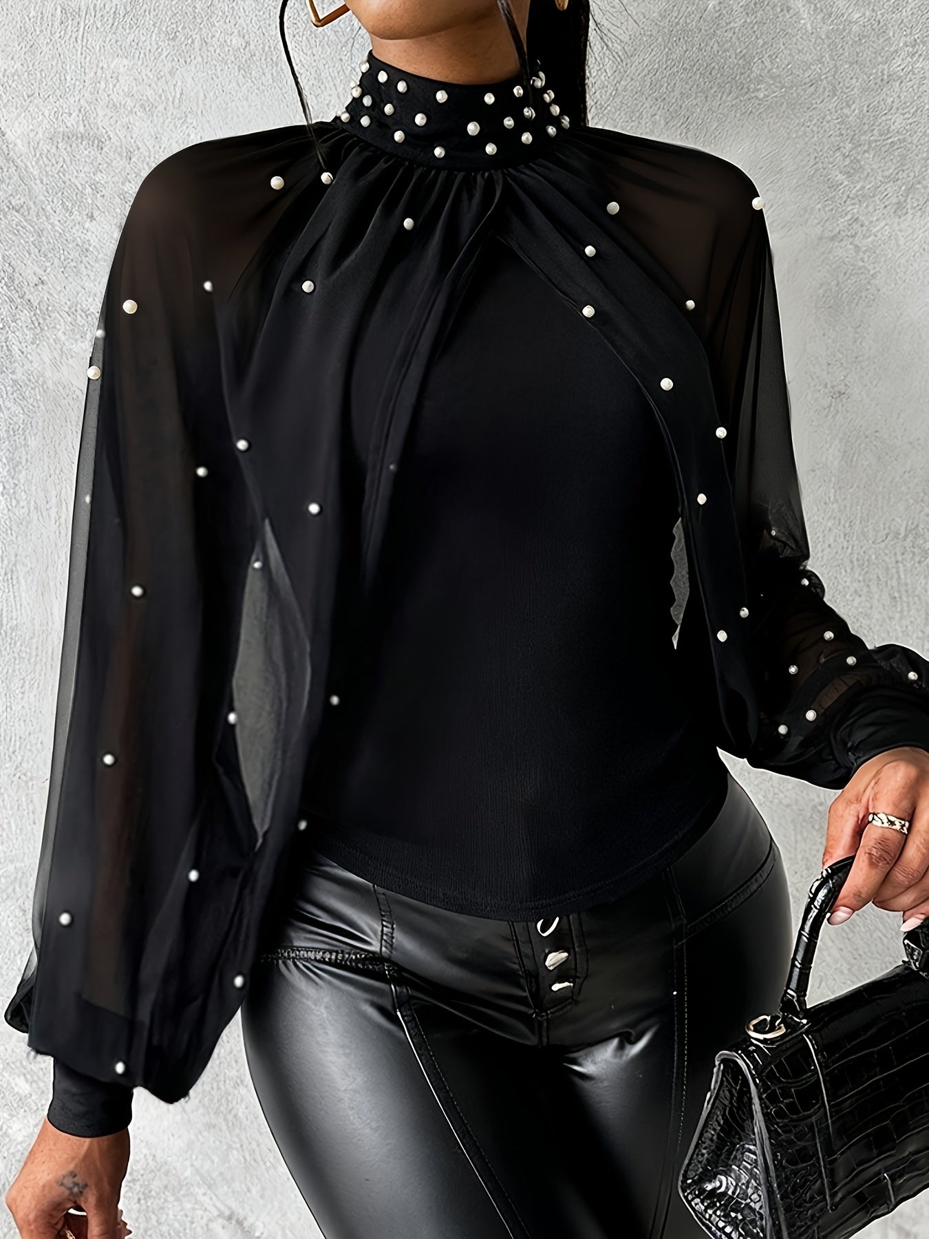 Կանացի էլեգանտ բաց ուսով/մեկ ուսով թունիկ վերնաշապիկ - կարմիր/ - երկար թևքով բլուզ մարգարիտանման ուլունքներով - պաշտոնական և ամենօրյա շքեղ հանդերձանք - գարուն/աշուն, նորաձևության սիրահարներ, ոճային բլուզ, որակյալ կար, նրբագեղ դիզայն, սե