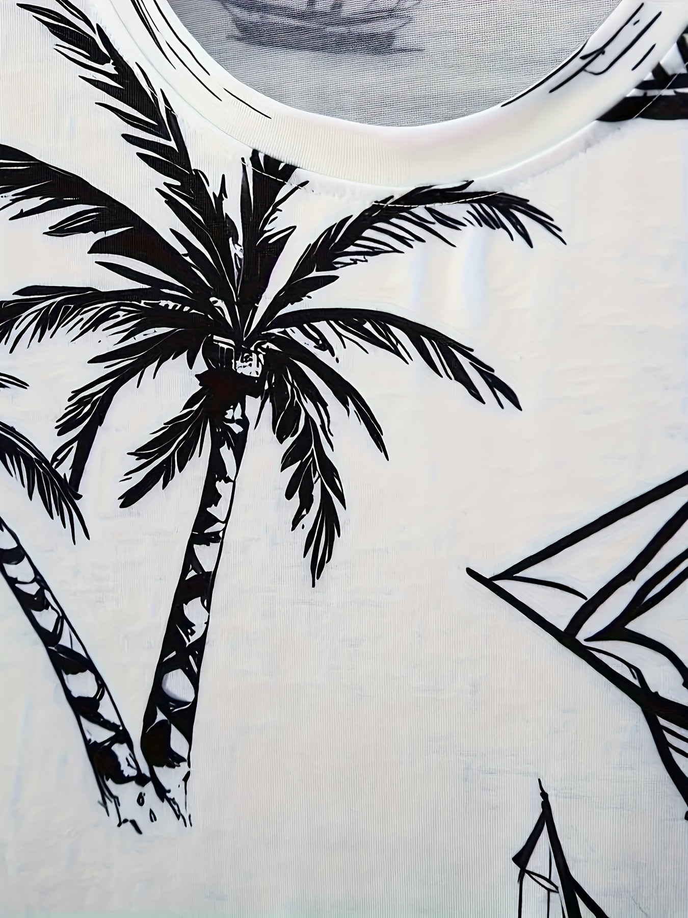 A set of 2 stylish Men's palm tree pattern summer fresh T-shirts and shorts, micro-stretch polyester knit fabric with a fitted fit, suitable for outdoor activities and family gatherings.