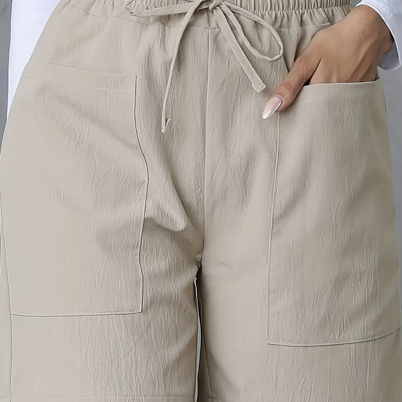 Կանացի հանգստի էլեգանտ առօրյա միաձույլ պոլիեսթեր կարճ շալվար, սովորական եզրագծով, չձգվող, գրպանով, գարնան, ամառ, աշնան համար