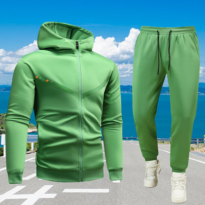 Տղամարդկանց առօրյա սպորտային հագուստի հավաքածու. Բարձրորակ գլխարկով սվիտեր և մարզաշապիկ վազքի, ֆիթնեսի և տնային հագուստի համար - Գարուն/աշուն երկկտոր հագուստ