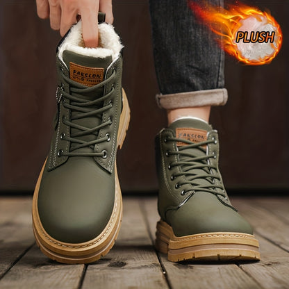 Men's Snow Sports Training Shoes for Autumn and Winter, Featuring a Plush-lined Thick Design for All-over Comfort. Soft, Light Beige-friendly, and Thickly Insulated for Warmth, Suitable for Various Winter Leisure Activities.