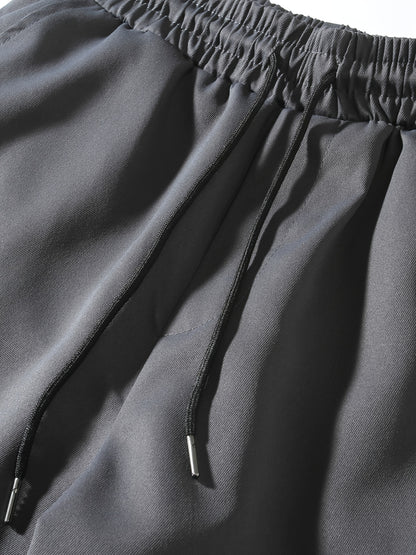 Men'S Fashion Cargo Pants, 100% Polyester Woven Fabric, All-Season Loose Fit with Drawstring Waist, Multi-Pocket Design, Solid Color, Mid Waist, Regular Length, Non-Stretch, Casual Joggers for Weekend - 160g/m²