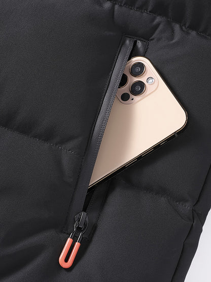 Men's Heavyweight Winter Coat - Full-Zip Cold Weather Jacket, Stand-Up Collar, Exterior Zipper Closure, Machine Washable Outer Shell for Everyday & Formal Wear - Black, Seasonal Layering, Sleek Design, Durable Fabric, Urban C