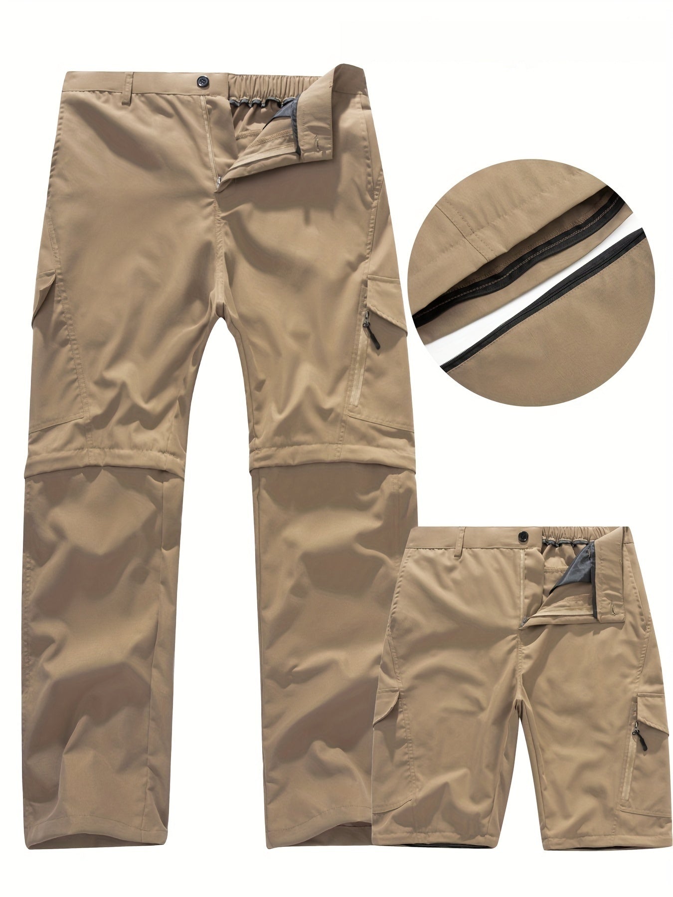 Men's Convertible Hiking Pants - Durable, Zip-Off Cargo Trousers for Fishing & Running, Casual Outdoor Wear with Pockets - ayq