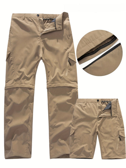 Men's Convertible Hiking Pants - Durable, Zip-Off Cargo Trousers for Fishing & Running, Casual Outdoor Wear with Pockets - ayq