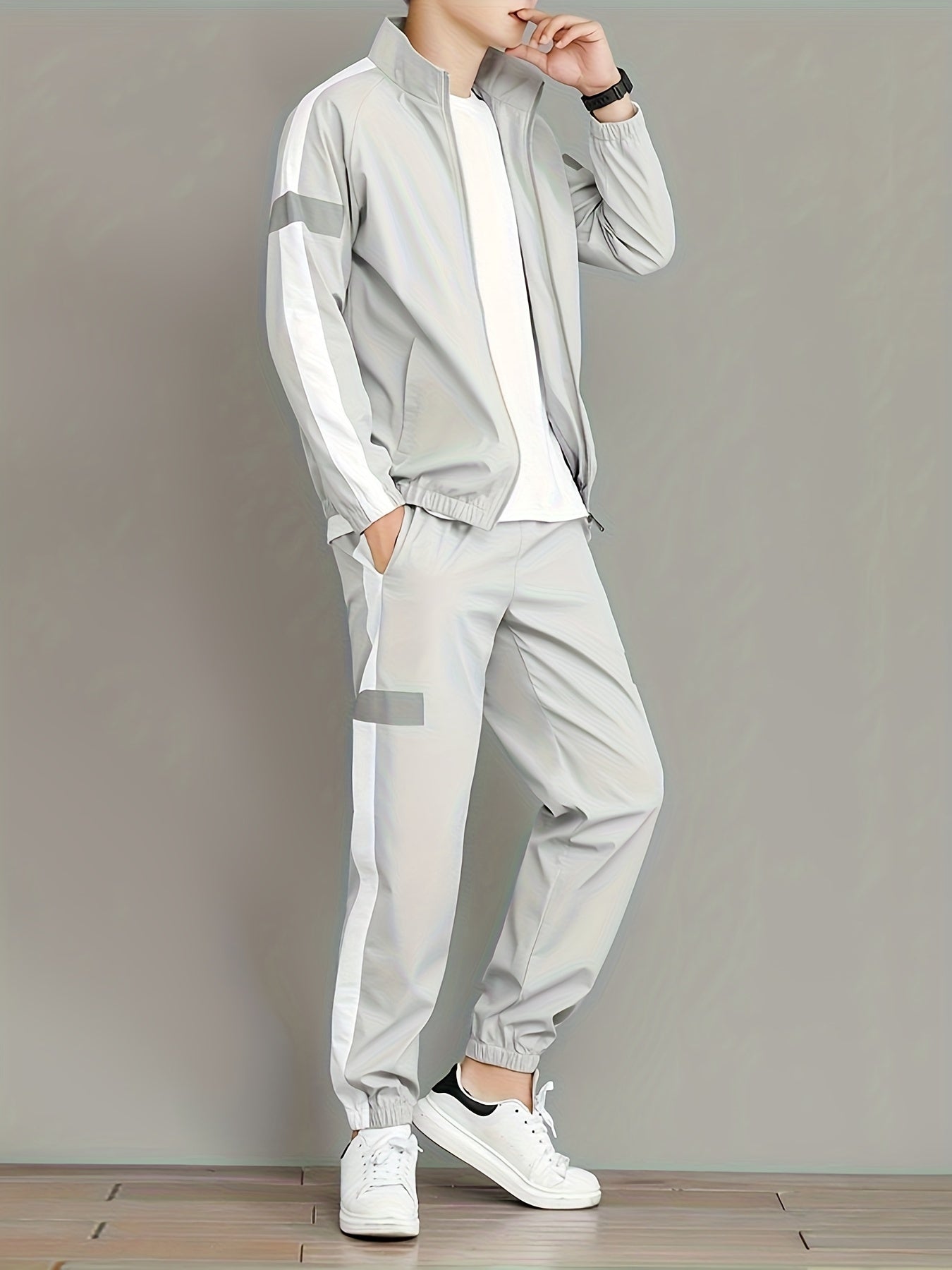 Spring and Autumn Men's Sports Suit, Two-piece Set of Top and Pants, Colorful Collar Long Sleeve