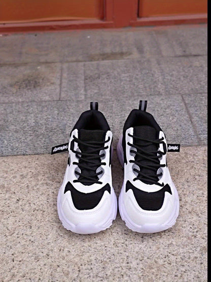 Women's Casual Color Blocking Design Non-slip And Wear Resistant Sneakers, Trendy And Comfortable, Versatile Height Increasing Thick Soled Sports Shoes