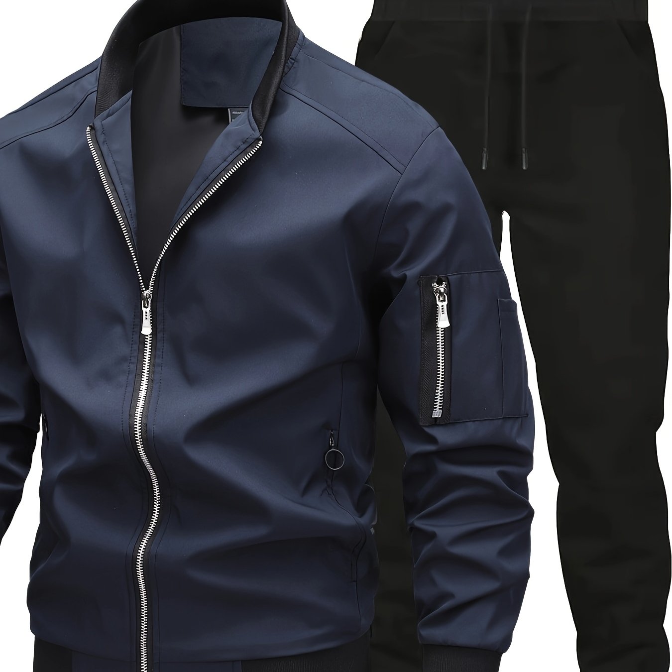 Տղամարդու առօրյա աշխատանքային բաճկոնի և տաբատի հավաքածու, միագույն, երկար թևքերով, սովորական չափսի, գրպաններով, գարնան/աշնան համար, առօրյա հագուստ, առօրյա հագուստ|Առօրյա ոճ|Միագույն բաճկոն