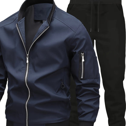 Տղամարդու առօրյա աշխատանքային բաճկոնի և տաբատի հավաքածու, միագույն, երկար թևքերով, սովորական չափսի, գրպաններով, գարնան/աշնան համար, առօրյա հագուստ, առօրյա հագուստ|Առօրյա ոճ|Միագույն բաճկոն