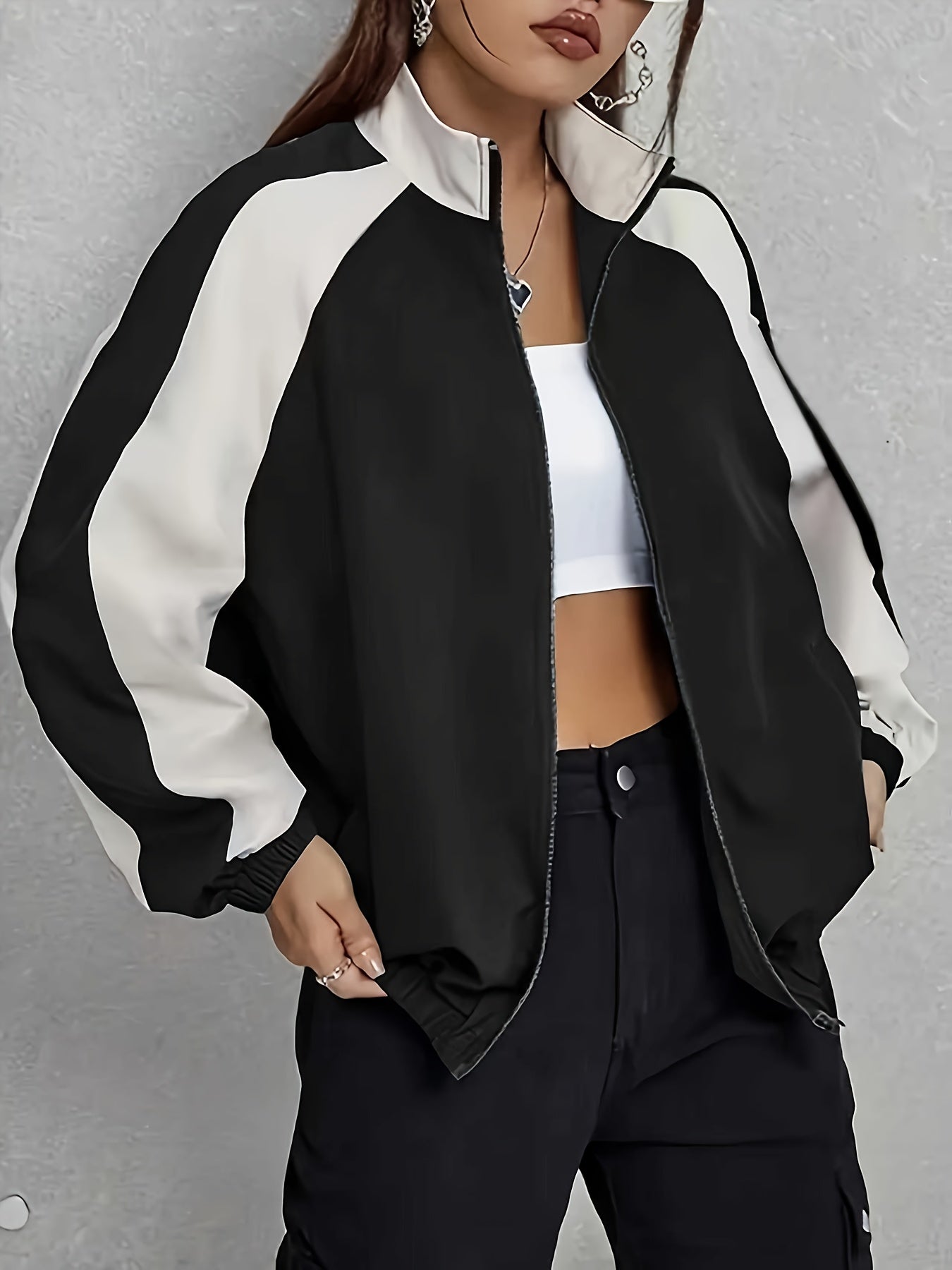 Women's Elegant Mandarin Collar Jacket - Burgundy & Half-Zip Coat with White Piping, All-Season Structured Outerwear (Black /Notch), Machine Washable Casual to Formal Blazer for & Social Events, Jackets For Women, Jacket For