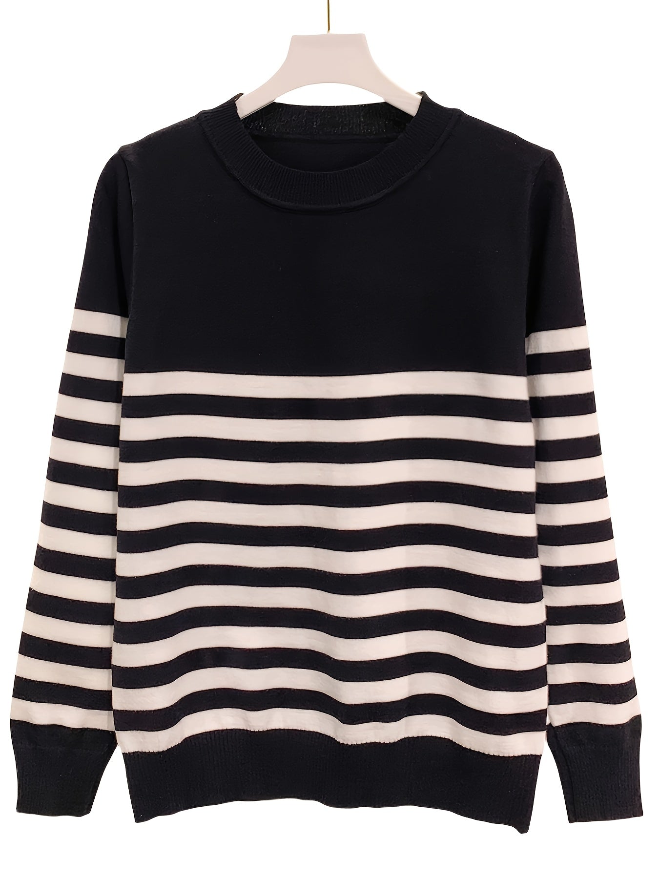 Կանացի Casual Color Block Crew պարանոցով սվիտեր, երկարաթև տրիկոտաժե վերնաշապիկ, վիսկոզայի խառնուրդ 75% պոլիեսթեր 25%, միջին ձգվող, բոլոր եղանակներին, 350 գ/մ² Գործվածքի քաշը