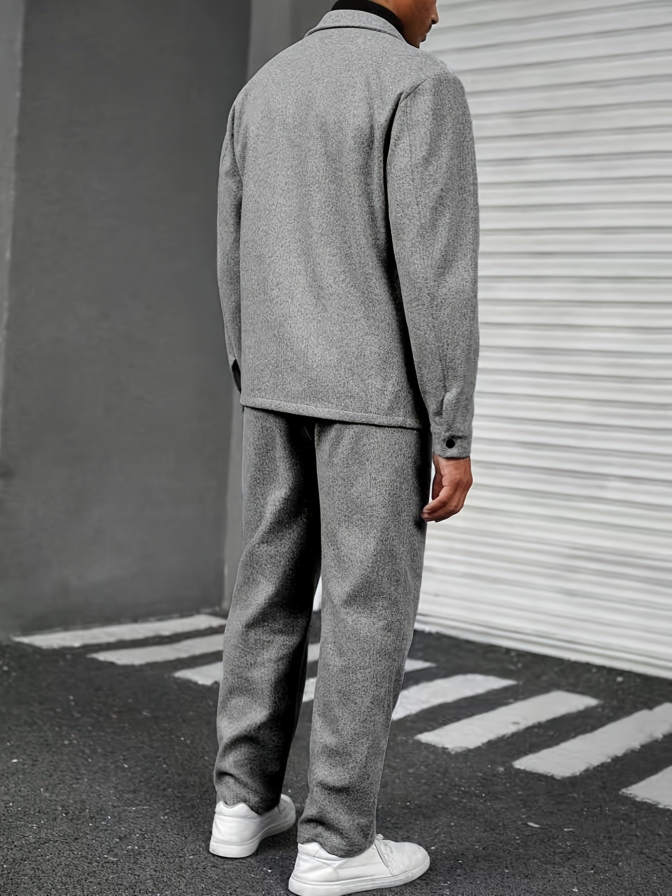 Տղամարդու երկկտոր առօրյա հագուստ - սև կոճակներով վերնաշապիկ և տաբատ, երկար թևքերով, ազատ չափսերով, չձգվող գործվածքով, իդեալական է գարնան/աշնան համար, առօրյա հագուստ | ազատ չափսերով | կոճակներով վերնաշապիկ