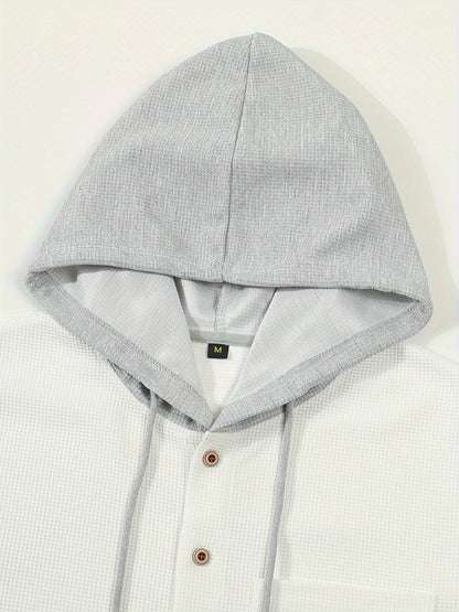 Տղամարդու առօրյա գլխարկով բաճկոն - փափուկ, շնչող պոլիեսթերից՝ կոճակներով դիզայնով և գրպաններով | Հիանալի է գարնանային, աշնանային և բացօթյա գործունեության համար, երկար թևքերով, նորաձև, ամենօրյա, հանգստի ոճով, ավանդական տարբերակով