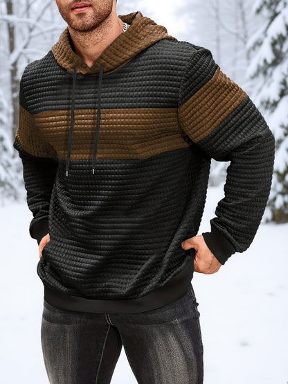 Նորաձև գլխարկով սվիտեր | Տղամարդու առօրյա սվիտեր թեթևակի ձգվող գործվածքից, երկար թևքերով, գրպանային դետալներով, միագույն նախշերով՝ գարուն/աշուն