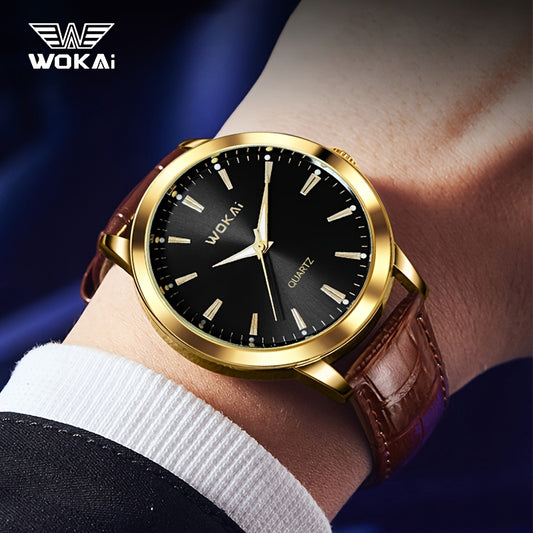 WOKAI տղամարդու շքեղ սպորտային ժամացույց - Ջրակայուն, քվարցային մեխանիզմ, կլոր ցուցատախտակ հռոմեական թվերով և LED էկրան, արհեստական կաշվե ժապավեն, իդեալական է առօրյա կամ ակտիվ կենսակերպի համար, սպորտային ժամացույց | Նորաձև ժամացույց | Երկարակյաց ժամացույց