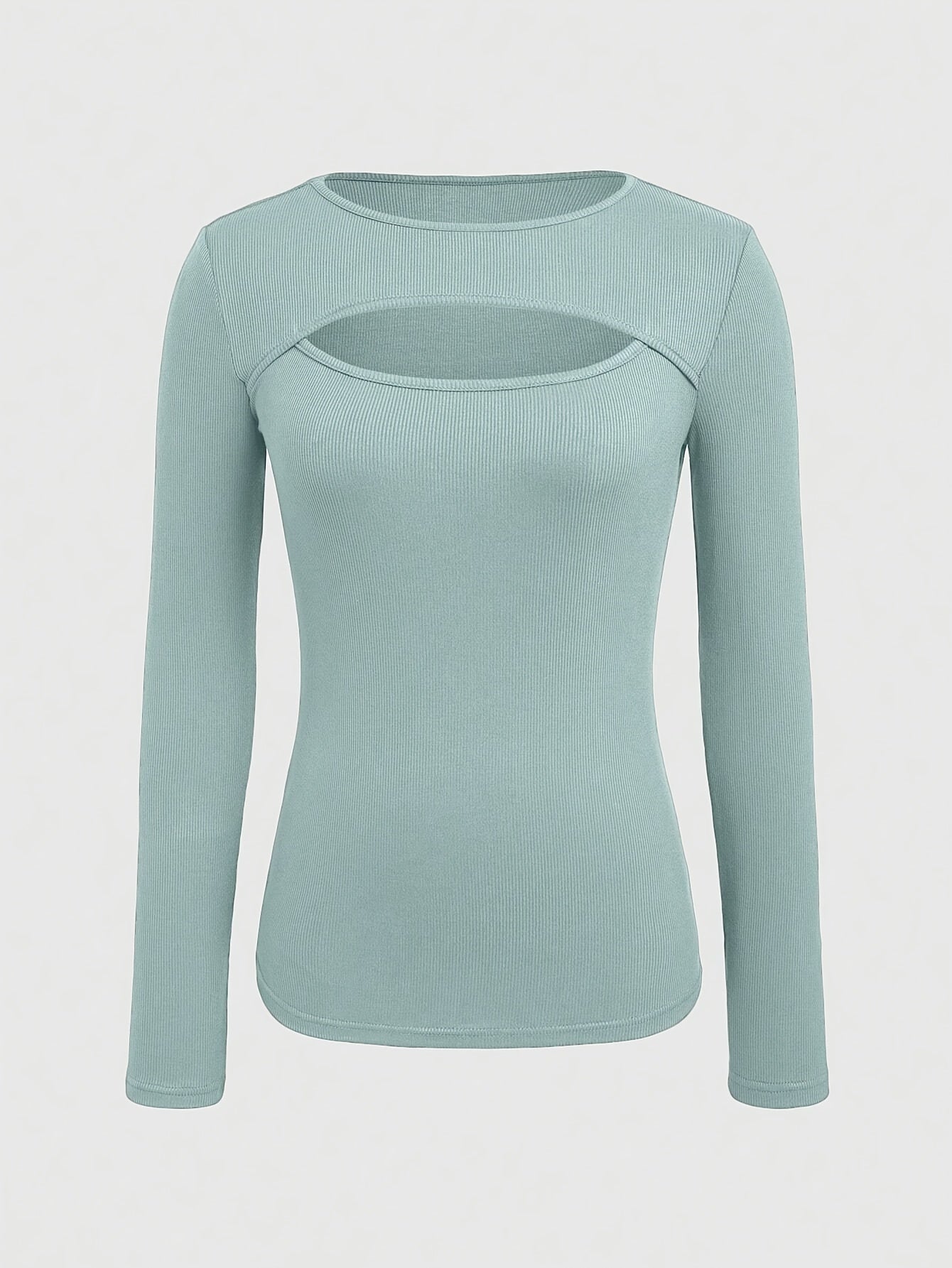 1 հատ Essence կանացի էլեգանտ, կողավոր երկար թևքով մարզաշապիկ, պոլիեսթերի և սպանդեքսի խառնուրդ, խոռոչավոր դետալներով, միագույն, կլոր վզնոցով, սովորական երկարությամբ, տրիկոտաժե կտոր - աշուն/ձմեռ հավաքածու