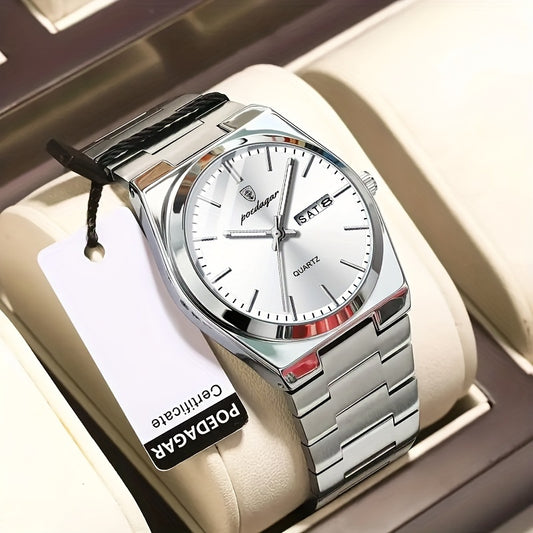 POEDAGAR Men&Women&Apos;S Casual Business Date Night-Glow Quartz Watch, Stainless Steel Band, Alloy Case, Non-Wireless, Non-Rechargeable Battery, Party Style Wristwatch