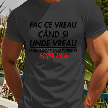 Տղամարդու կարճ թևքով ռումինական «Qitate» գրությամբ շապիկ - «Face Ce Vreau Cand Si Under Breath» տպագրությամբ, թեթև պոլիեսթերային, ամառային ամենօրյա վերնաշապիկ, կլոր վզնոցով, լվացվող մեքենայով, լվացվող մարզաշապիկ՝ թավ տեքստով, թեթև նյութով։