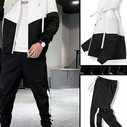 Տղամարդկանց գարուն-աշուն բացօթյա սպորտաձևերի մարզումների համար նախատեսված ամենօրյա գունային բլոկներով կարված վերնաշապիկով, կարգավորվող հավաքածու՝ տնային վերնաշապիկով և տաբատով, նորաձև քամուց պաշտպանող բաճկոնով, տաբատով, երկկտոր կոստյումով