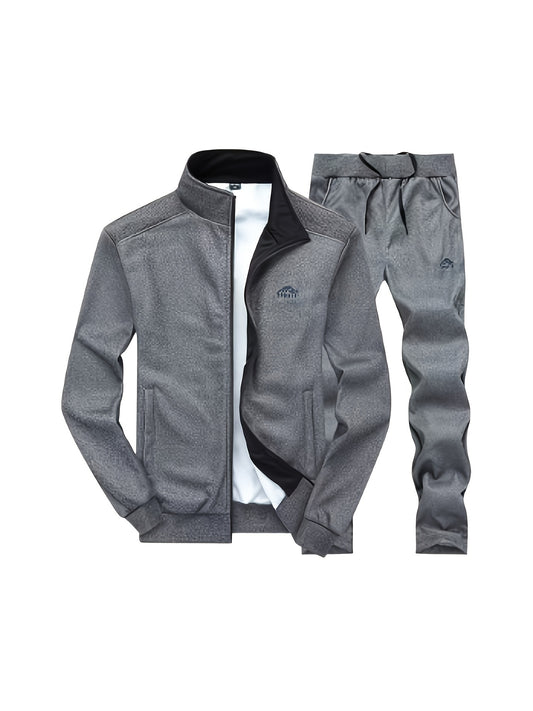 2025 թվականի տղամարդու սպորտային հավաքածու - սպիտակ և սև, երկար թևքերով, օձիքով, չձգվող գործվածքով, գրպաններով, գարնան/աշնան համար, ամենօրյա սպորտային հագուստ, ամենօրյա սպորտային հագուստ | ժամանակակից սպորտային | գրպաններով բաճկոն
