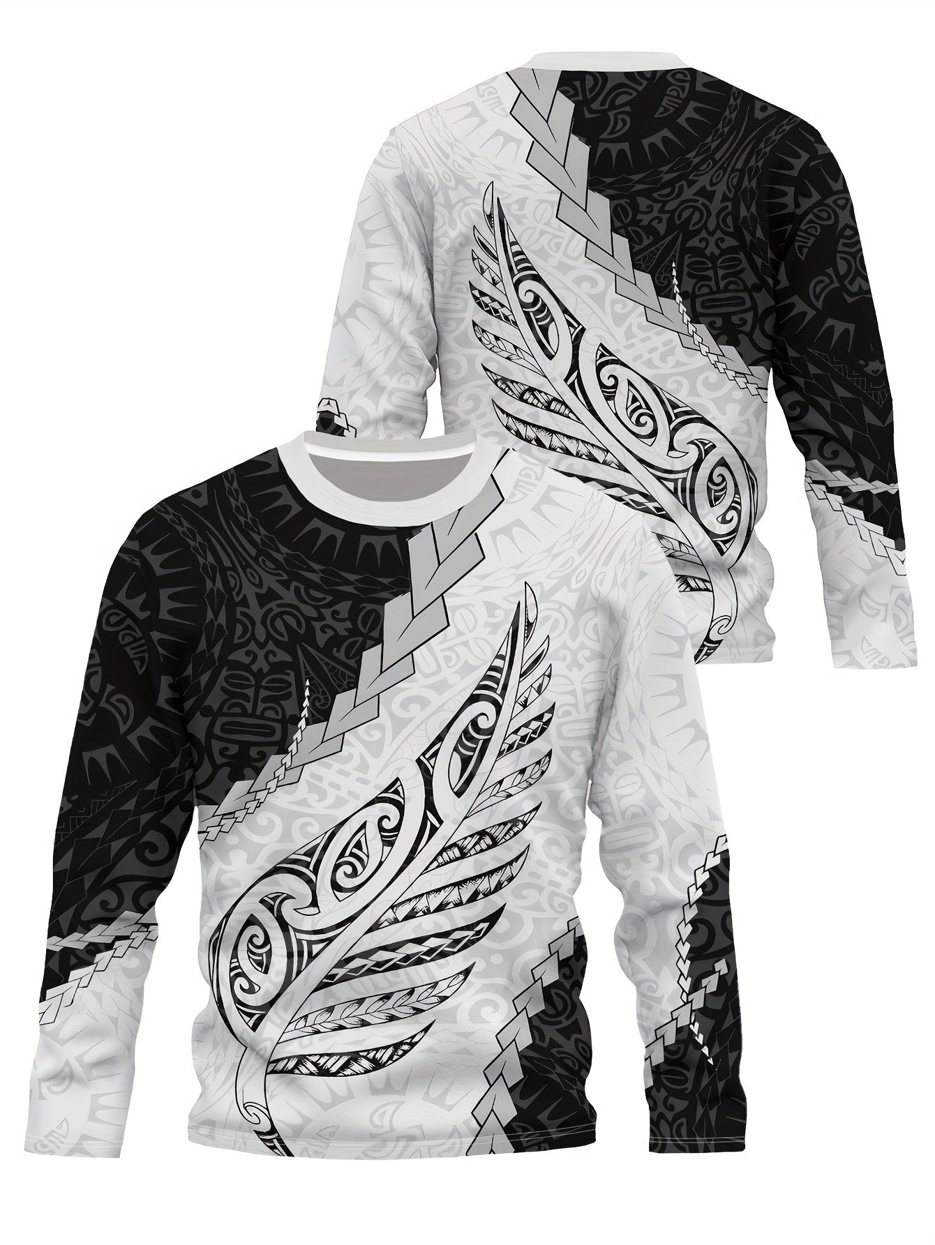 Տղամարդու գրաֆիկական դիզայնով երկար թևքով շապիկ՝ Նոր Զելանդիայից մաորի արծաթափայլ պտերի պատկերով, հարմարավետ, առօրյա սվիտեր՝ կատարյալ գարնան և աշնան համար, իդեալական տղամարդկանց նորաձև հագուստի համար։