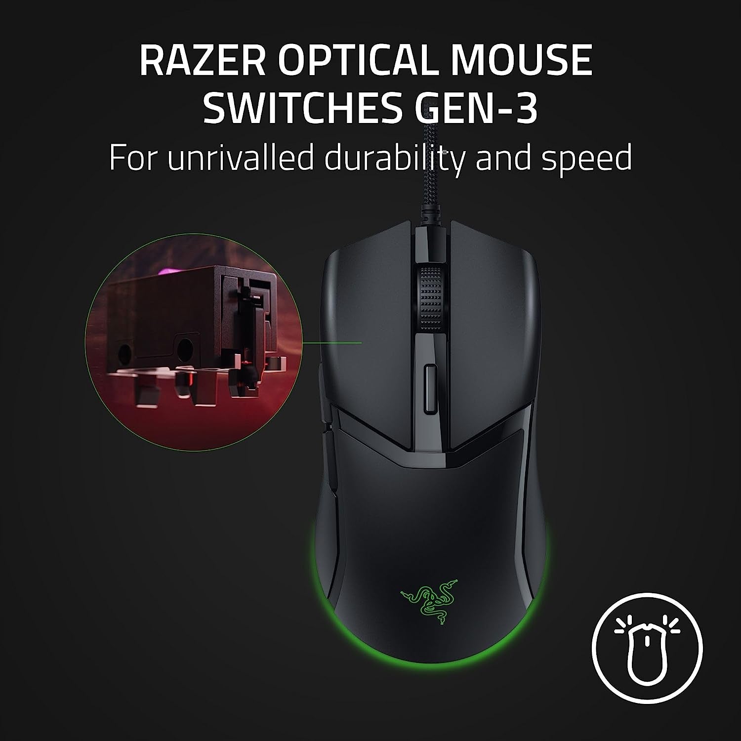 Razer Cobra Gaming Mouse: 58G, Gen-3 Optical Switches, Chroma RGB Lighting, 8500 DPI Sensor, PTFE Feet, Speedflex Cable - Black