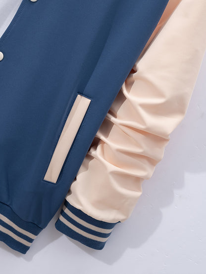 Տղամարդու ամենօրյա բեյսբոլի օձիքով բաճկոնի և տաբատի հավաքածու, գունային բլոկներով երկար թևքերով սվիտեր և սպորտային տաբատ, պոլիեսթերից հյուսված կոստյում կոճակներով, գարուն/աշուն հավաքածու