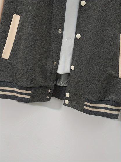 Տղամարդու ամենօրյա բեյսբոլի բաճկոնի և տաբատի հավաքածու - գունային բլոկ, պոլիեսթեր, կոճակներով և գոտու դետալներով՝ գարնանային/աշնանային համար