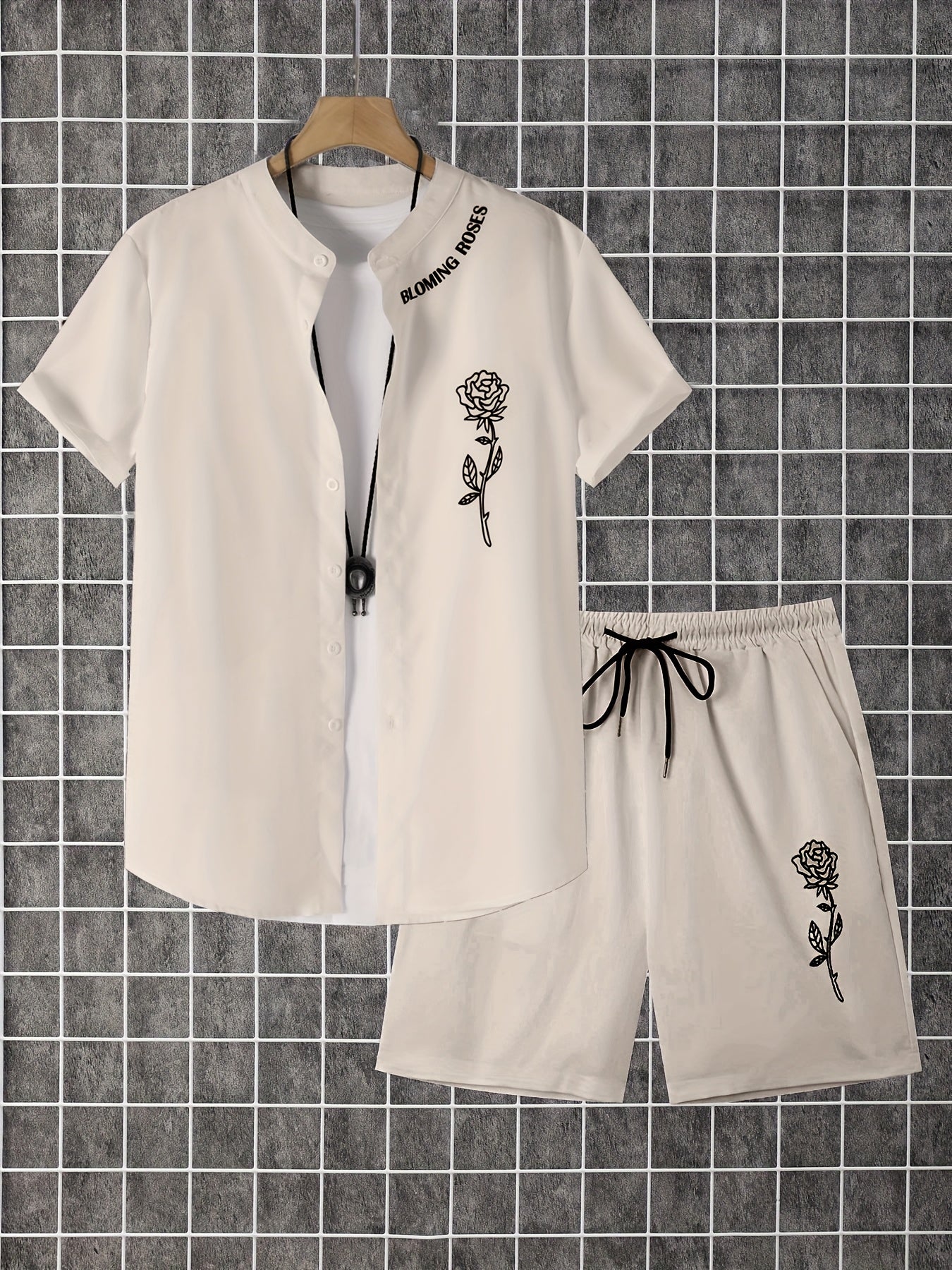 2 հատ տպագիր տղամարդու ամառային կարճ թևքերով կոճակներով վերնաշապիկի և շորտերի հավաքածու